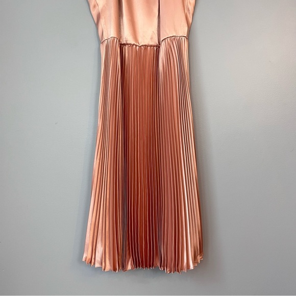 NWT ted baker satin bow neck pleated midi dress rose gold Size 8 spring wedding - Picture 3 of 15